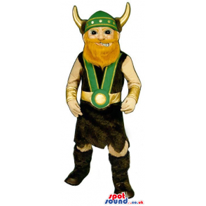Viking Character Mascot With Helmet With Horns And Red Beard -