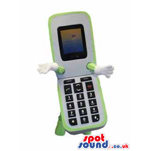 White And Green Folding Cellphone Mascot With No Face - Custom