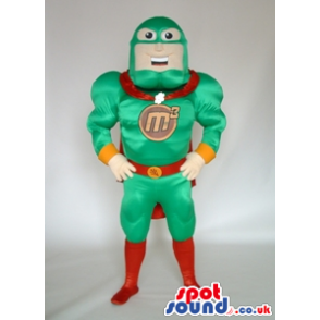 Customizable Superhero Mascot In Green And Red With Logo -