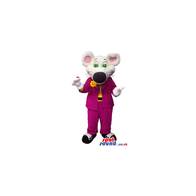 Customizable White Mouse Mascot Wearing A Maroon Suit - Custom