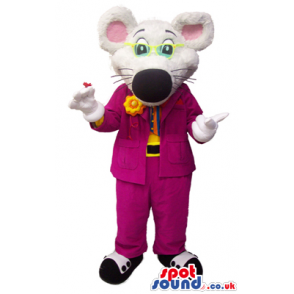 Customizable White Mouse Mascot Wearing A Maroon Suit - Custom