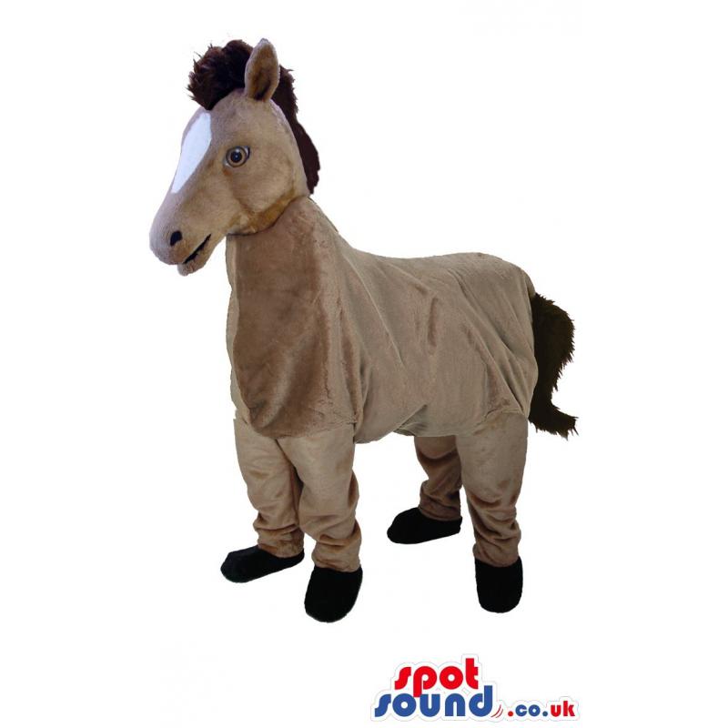 Brown horse mascot who is dazzling with his innocent smile -