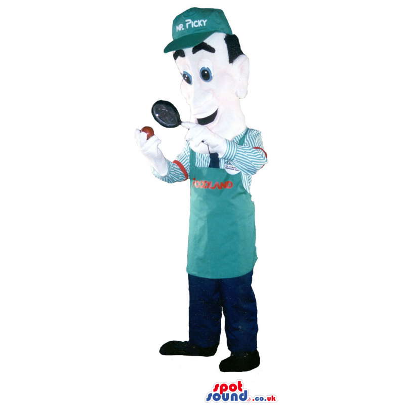 Customizable Human Mascot Wearing A Green Apron And Cap -