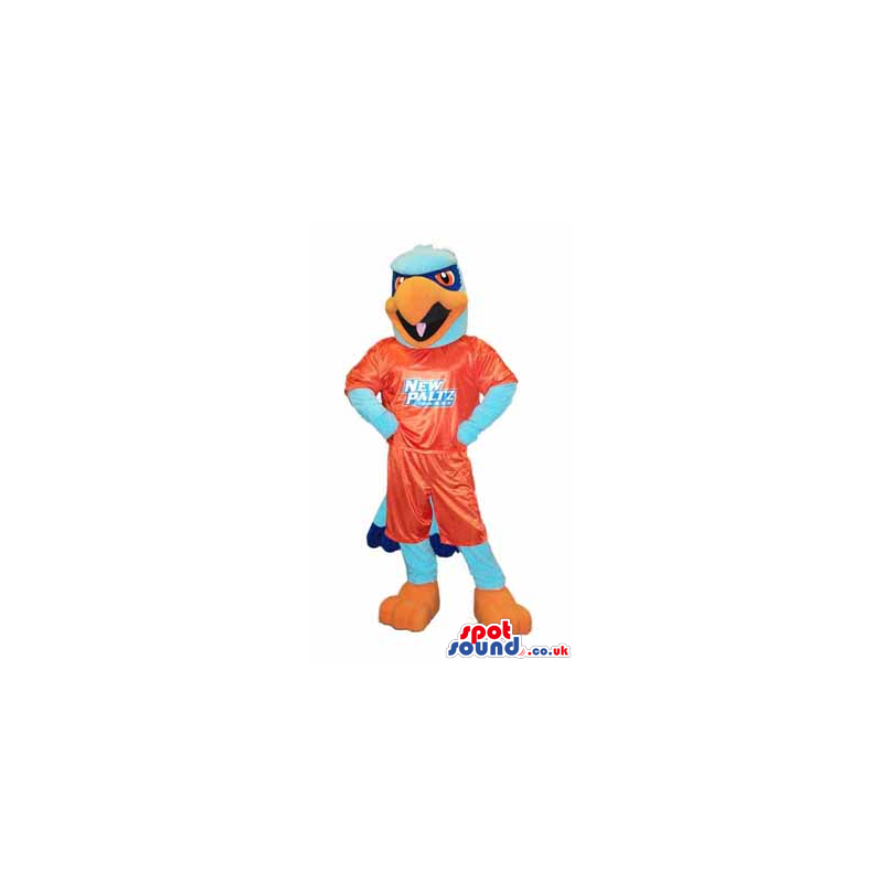 Blue And Orange Eagle Mascot Wearing Sports Garments - Custom