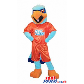 Blue And Orange Eagle Mascot Wearing Sports Garments - Custom