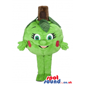 Customizable Green Apple Fruit Mascot With Red Cheeks - Custom