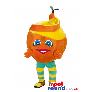 Customizable Peeling Off Orange Fruit Mascot With Red Lips -