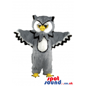 Customizable Grey Owl Mascot With A White Belly And Face -