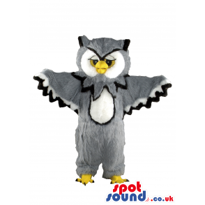 Customizable Grey Owl Mascot With A White Belly And Face -