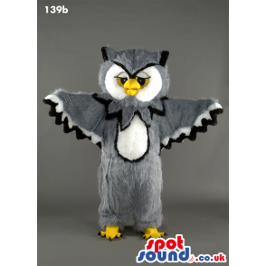 Customizable Grey Owl Mascot With A White Belly And Face -