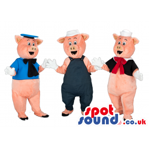 Three Little Pigs Character Mascots Wearing Garments - Custom