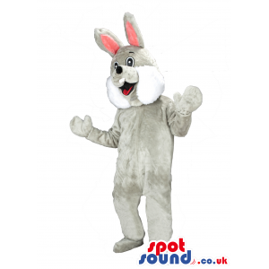 Customizable Grey Rabbit Mascot With White Cheeks And Pink Ears