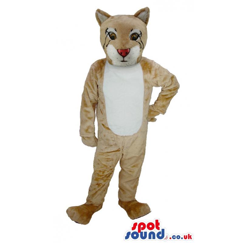 Scary tiger mascot in light brown colour and in a scary look -