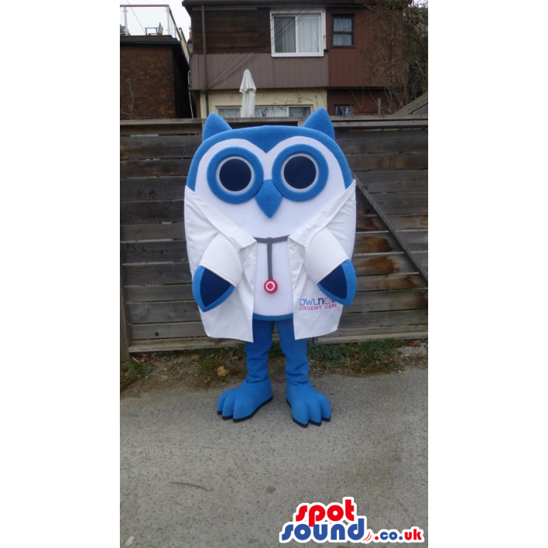 Customizable Blue Owl Mascot Wearing Doctor Garments - Custom