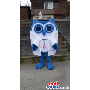 Customizable Blue Owl Mascot Wearing Doctor Garments - Custom