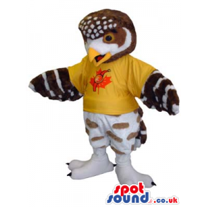 Customizable Brown And White Owl Mascot Wearing A T-Shirt -