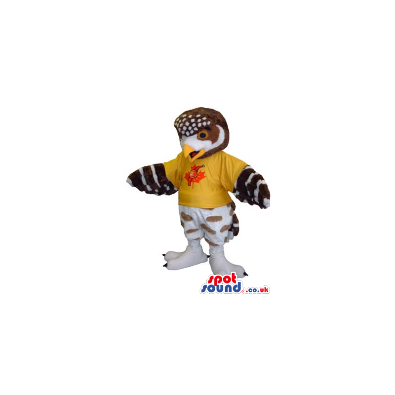 Customizable Brown And White Owl Mascot Wearing A T-Shirt -