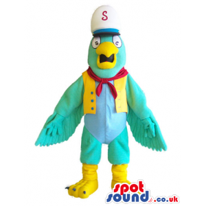 Customizable Green Parrot Mascot Wearing Sailor Clothes -