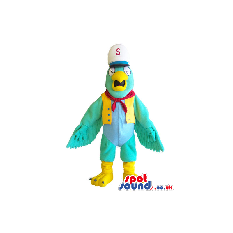 Customizable Green Parrot Mascot Wearing Sailor Clothes -