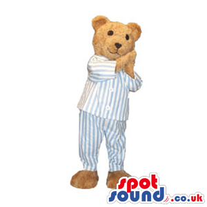 Brown Teddy Bear Plush Mascot Wearing Striped Pajamas - Custom