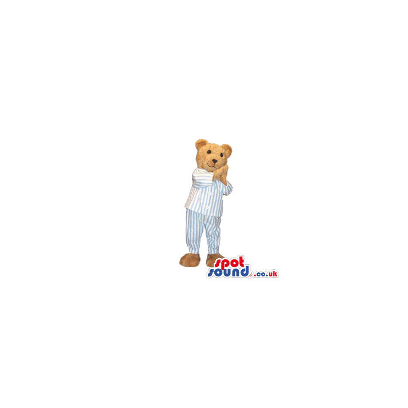 Brown Teddy Bear Plush Mascot Wearing Striped Pajamas - Custom