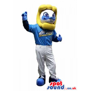 Customizable Blue And White Mascot Wearing Sports Clothes -