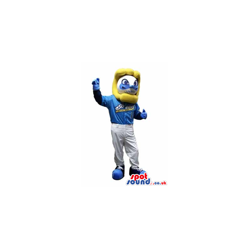 Customizable Blue And White Mascot Wearing Sports Clothes -