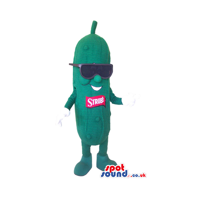 Customizable Green Cucumber Vegetable Mascot With Sunglasses -