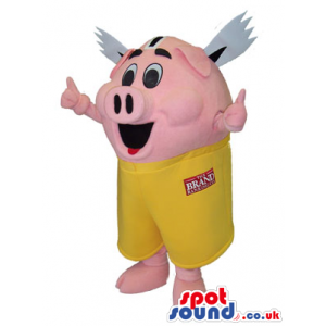 Customizable Pig Mascot With Wings And Space For Brand Name -