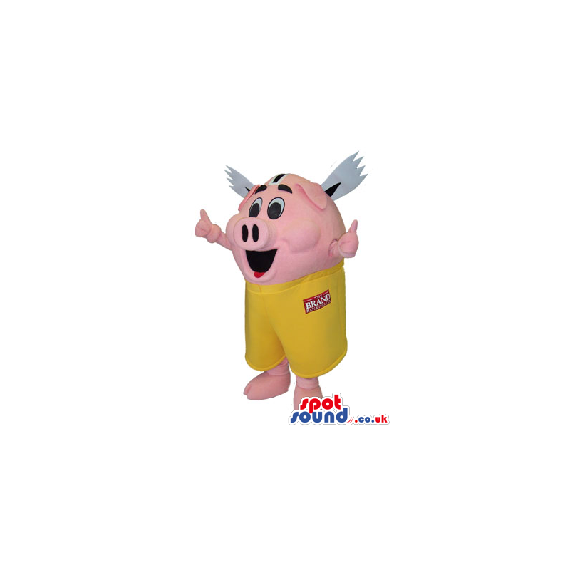 Customizable Pig Mascot With Wings And Space For Brand Name -