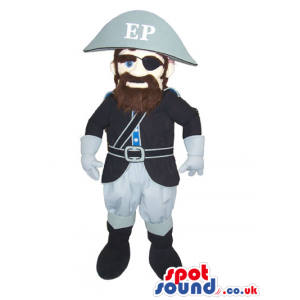 Pirate Human Character Mascot With Beard And Eye-Patch - Custom