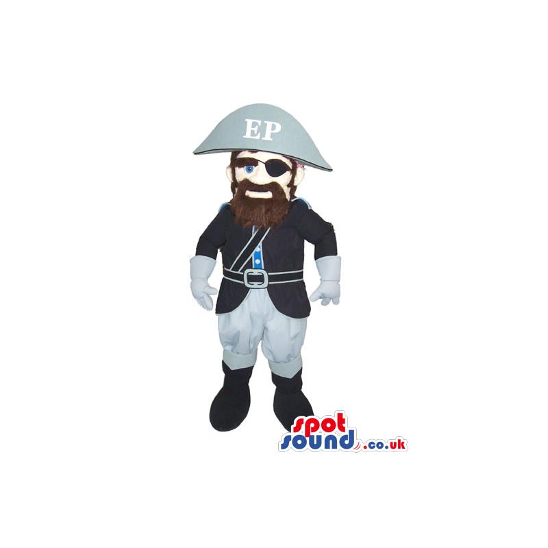 Pirate Human Character Mascot With Beard And Eye-Patch - Custom