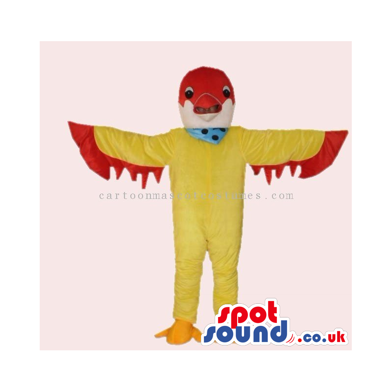 Customizable Colorful Yellow And Red Fantasy Bird Mascot -