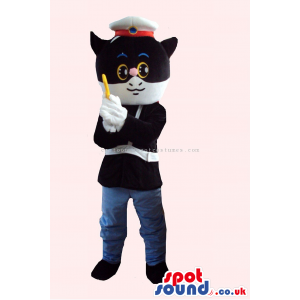 White And Black Cat Mascot Wearing Police Agent Garments -
