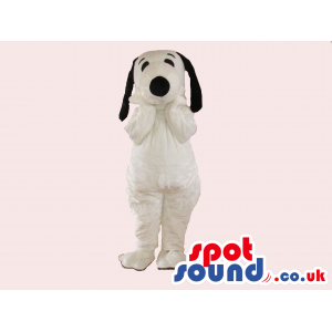 Customizable Funny All White Plain Dog Mascot With Black Ears -