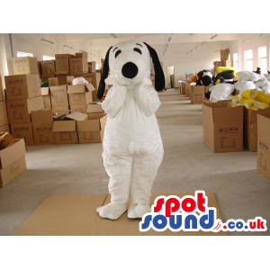 Customizable Funny All White Plain Dog Mascot With Black Ears -