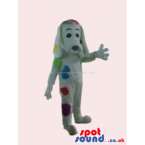 Customizable Cute White Dog Mascot With Colorful Spots - Custom