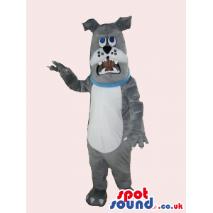 Customizable Grey Dog Mascot With A White Belly And Blue Collar