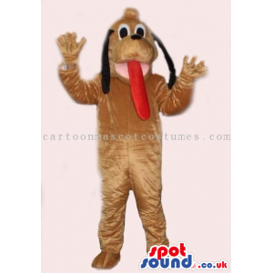 Brown Dog Mascot Like Disney'S Pluto With Long Tongue - Custom