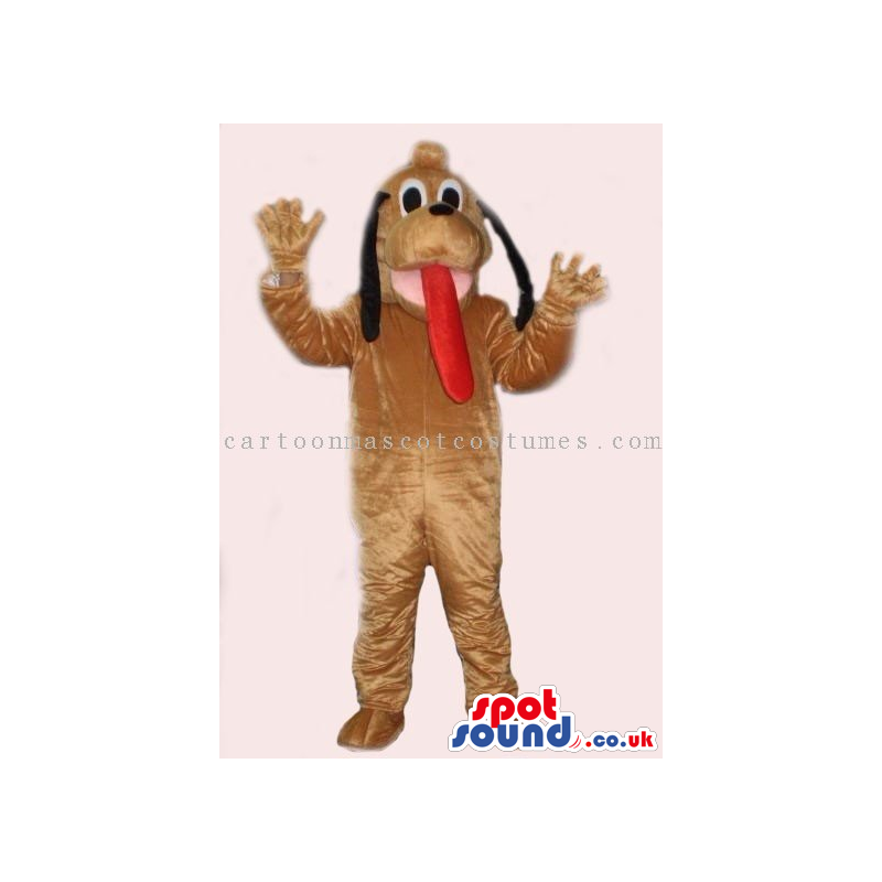 Brown Dog Mascot Like Disney'S Pluto With Long Tongue - Custom