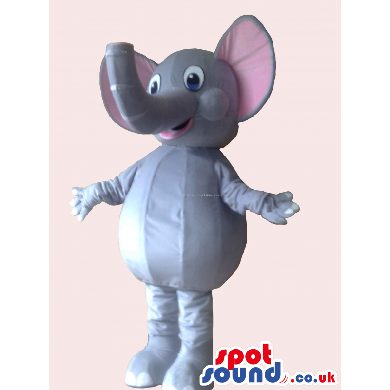 Cute Elephant Mascot With Trunk Facing Upwards And Pink Ears -