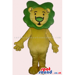 Customizable Yellow Cute Lion Plush Mascot With Green Hair -