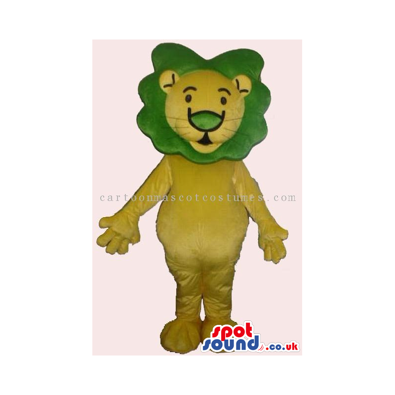 Customizable Yellow Cute Lion Plush Mascot With Green Hair -