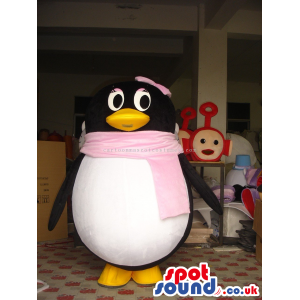 Girl Penguin Animal Plush Mascot With Round Body And Scarf -