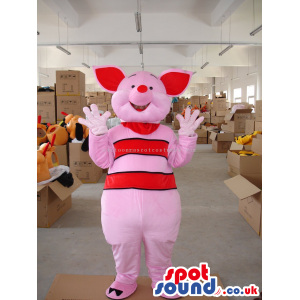 Pig Character Mascot With Red Stripes And Big Belly - Custom