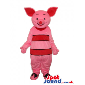 Pig Character Mascot With Red Stripes And Big Belly - Custom