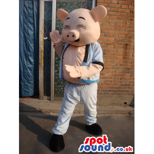 Customizable Oriental Pig Mascot Wearing Martial Arts Clothes -