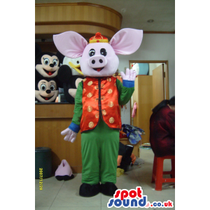 Customizable Pig Animal Mascot Wearing Oriental Garments -