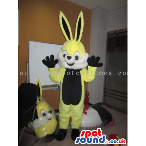Customizable Yellow Rabbit Mascot With A Black Belly - Custom