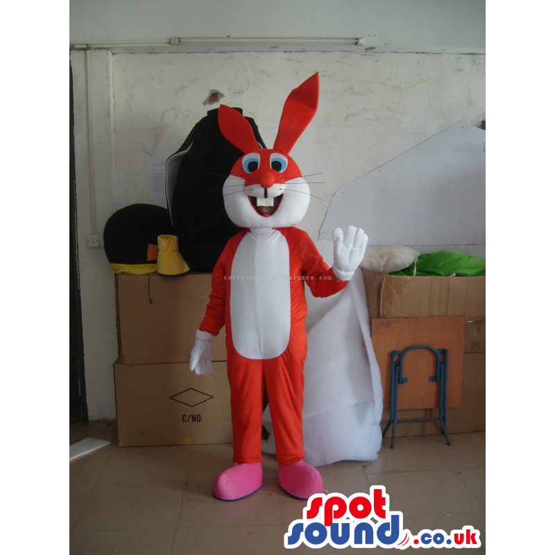 Funny Red Rabbit Animal Plush Mascot With A White Belly -